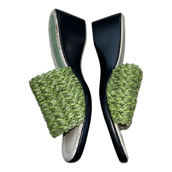 David Tate Womens Slip On Woven Strap Square Toe Wedge Heel Sandals Green Size 7 - Picture 3 of 8